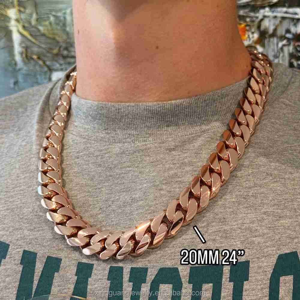 Customized Trend Heavy Weight Rose Gold 20MM 22MM 24MM Miami Cuban Lidynamic Solid Silver Plate Chain Moissanite Lock Cuban Chain Necklace