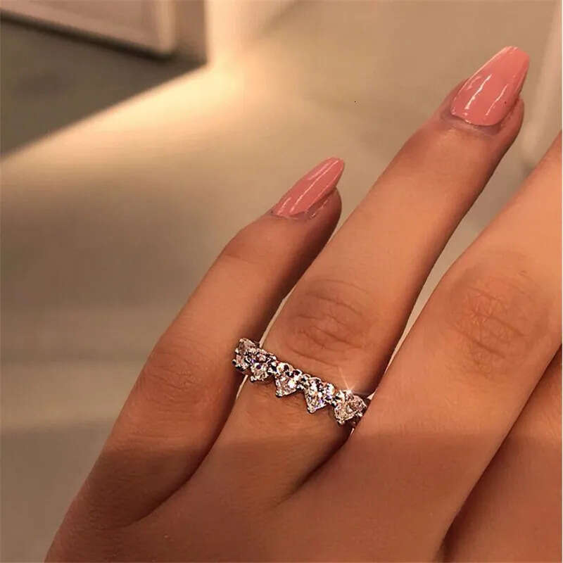 Rulalei Drop Shipping Simple Fashion Jewelry Sterling Sier Pear Cut Stack White Topaz CZ Dia Promise Women Wedding Bridal Ring Set