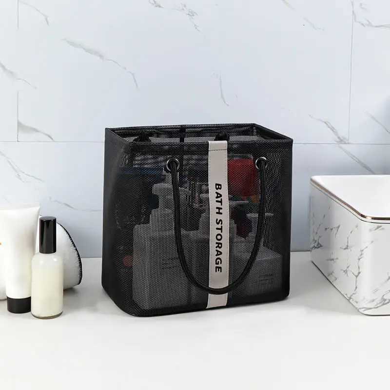 Portable Mesh Toiletry Bag Handle Quick Drying Large Capacity Bathroom Shower Travel Makeup Tote Handbag Organizer Basket W251017