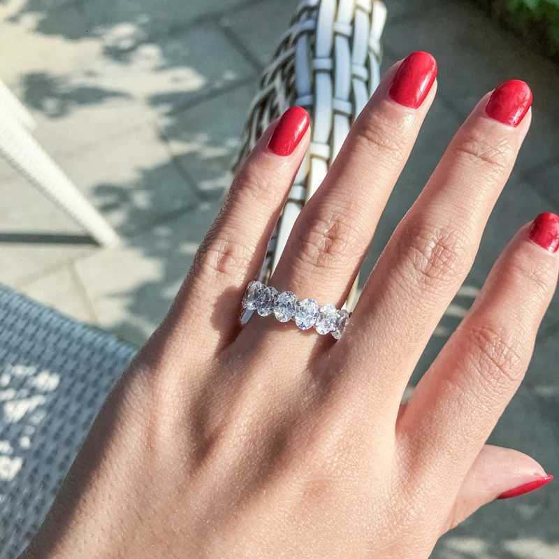IOGOU 925 Sterling Silver Full Eternity Rings for Women Oval Engagement Band Ring Simulated Diamond Wedding Bridal Stacking RingW251017