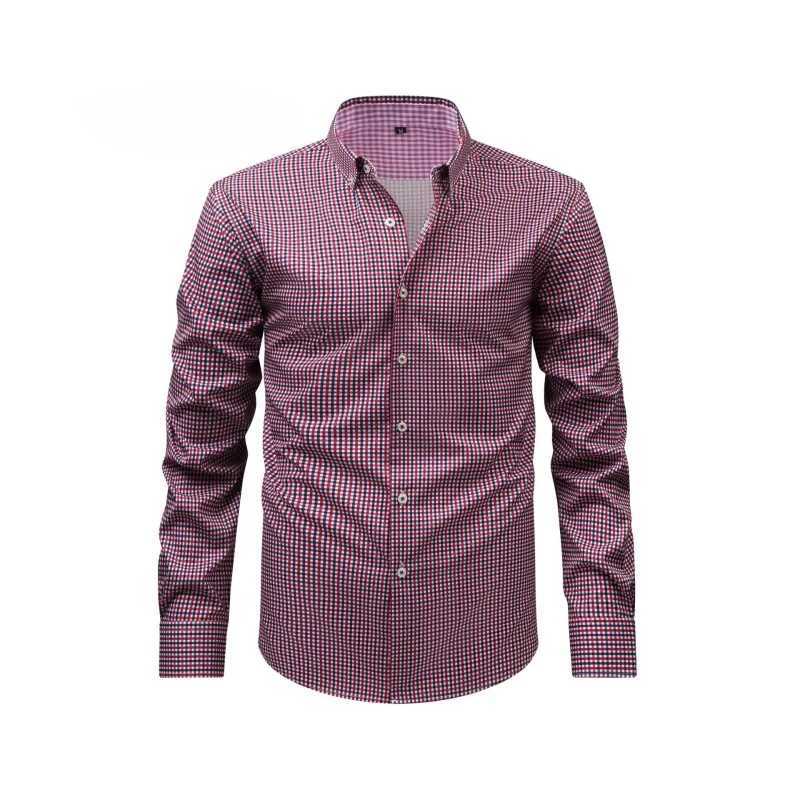 Spring Autumn Lapel Shirt Men Printed Long Sleeve Plaid Blouse Fashion Breathable Slim Fit Business Casual Shirts For Man J251017