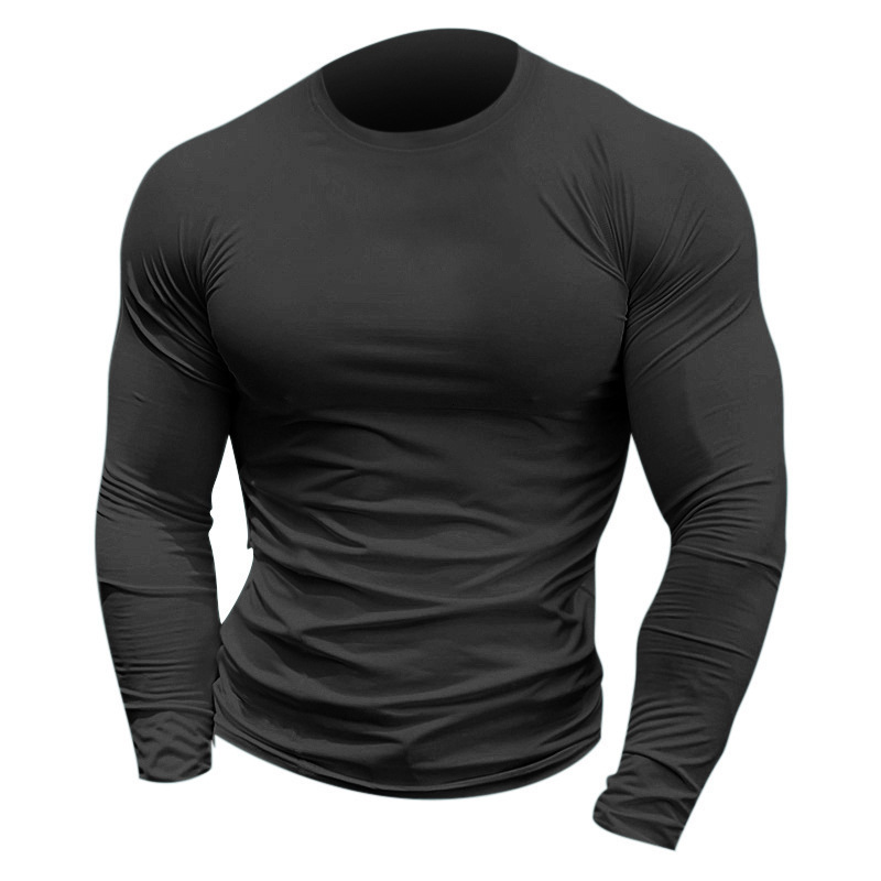 Autumn and Winter New Double-Sided High Elastic Long Sleeve Tight Shirt for Men Fitness Sports Breathable Muscle-Showing T-Shirt Men's Clothing