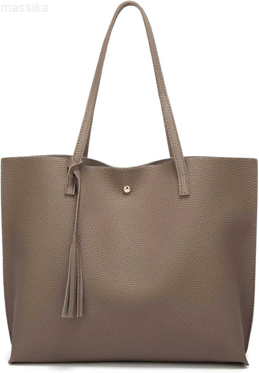 Womens Soft Faux Leather Tote Shoulder Bag from Big Capacity Tassel Handbag M251017