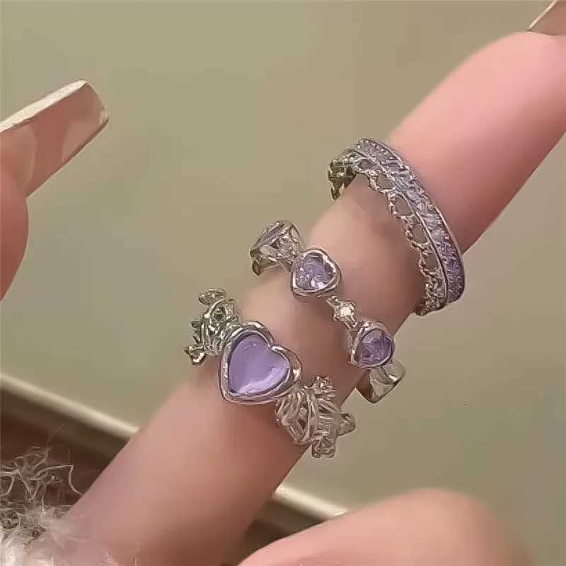 Kpop Retro Gothic Silver Color Heart Metal Ring For Women Girls Vintage Y2k Crystal Open Rings Punk Geometry Rings Party Jewelry Z251017