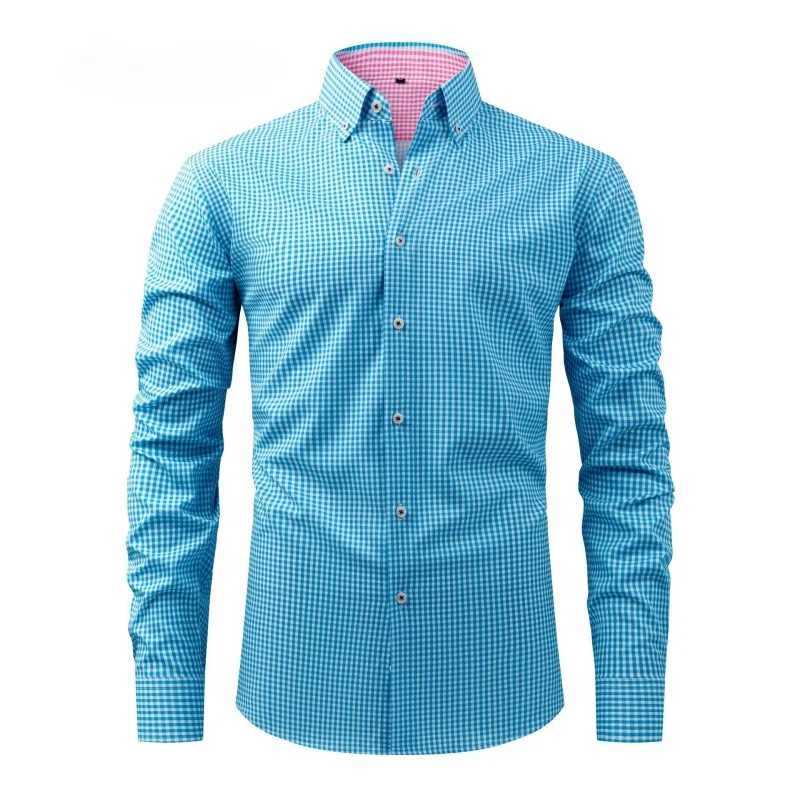 Spring Autumn Lapel Shirt Men Printed Long Sleeve Plaid Blouse Fashion Breathable Slim Fit Business Casual Shirts For Man J251017