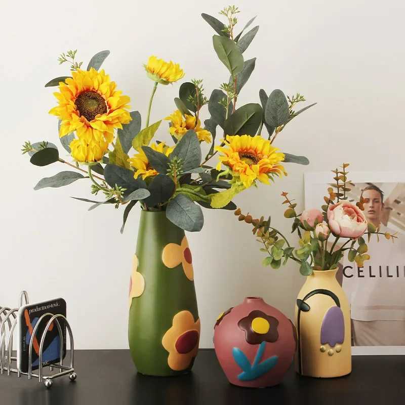 Desktop Ceramic Vase Living Room Flower Arrangement Creative Living Room Home Decoration Morandi Painted Flower Device C251017