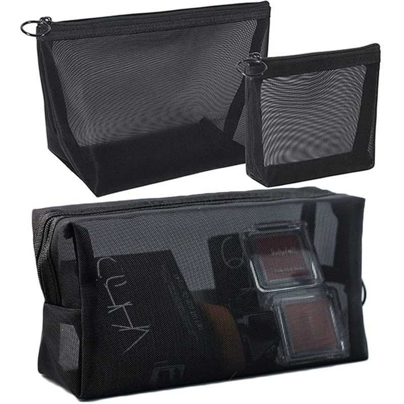 Black Mesh Makeup Bag Women Transparent Cosmetic Bag Small Large Portable Storage Bags Travel Toiletries Towel Organizer Pouch W251017