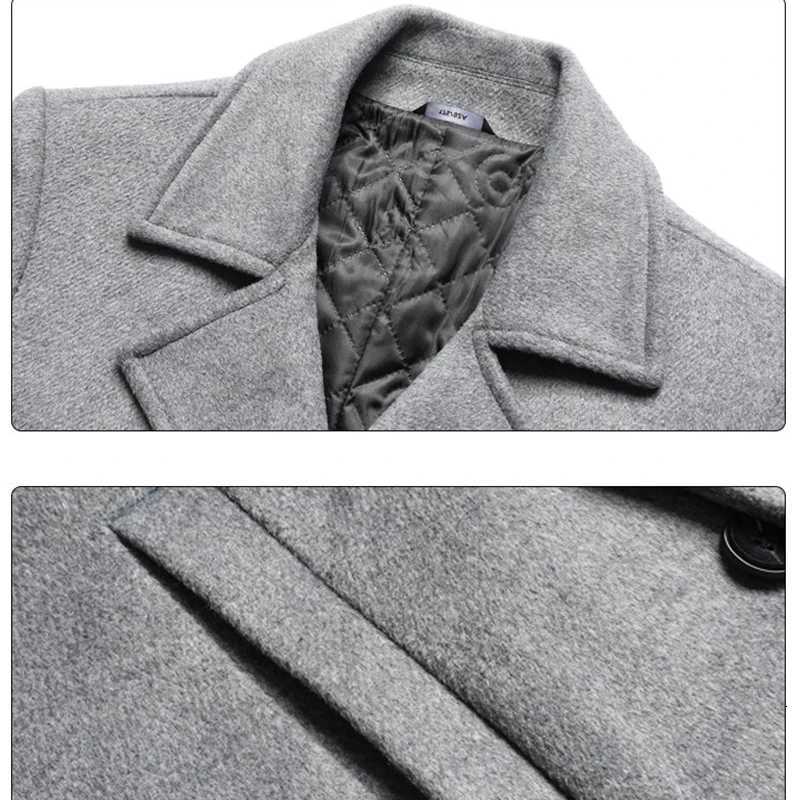 Winter Double Breasted Mens Wool Business Casual Long Coat Man Thick Warm Pea Coat Man Trench Coat Fashion Z250918