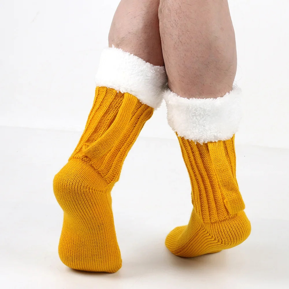 3D Beer Mug Knitted Socks Mens Padded Warm MidCalf Socks Women Winter Soft Funny Sleep Floor Socks Woolen Socks Christmas Gift 251017