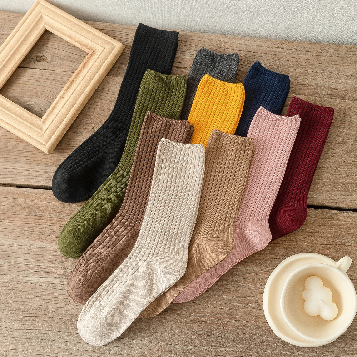 10Pairs Retro Women Cotton Loose Socks Autumn Winter Knitting Solid Color Long Black Pink Korean Japanese Student Girls 251017