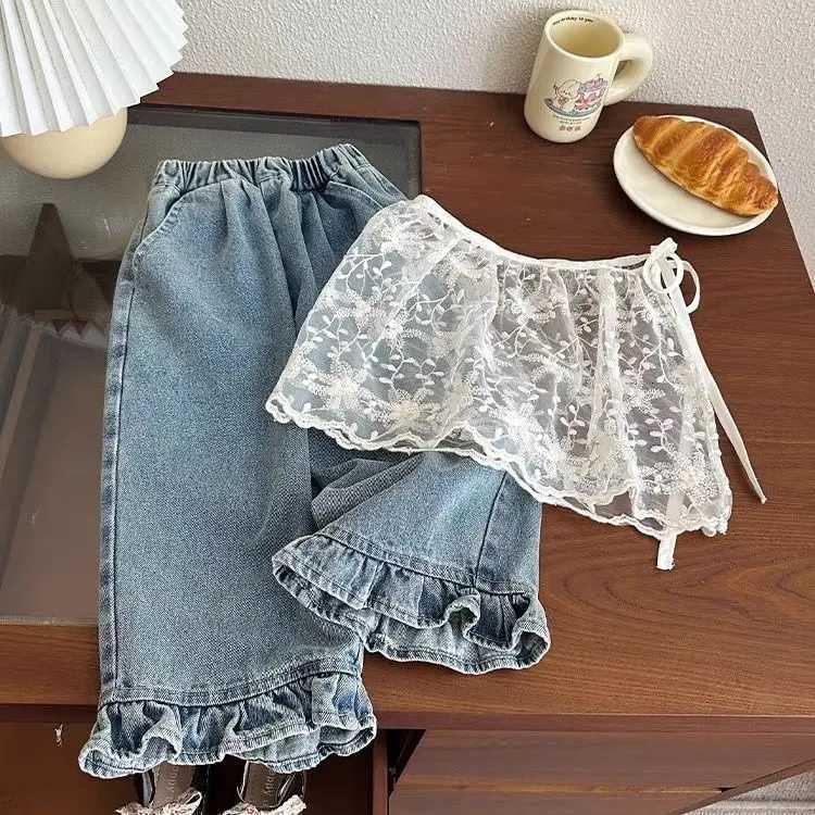 Girls jeans spring and autumn styles childrens casual loose wide leg pants baby autumn clothes versatile pantsT251017