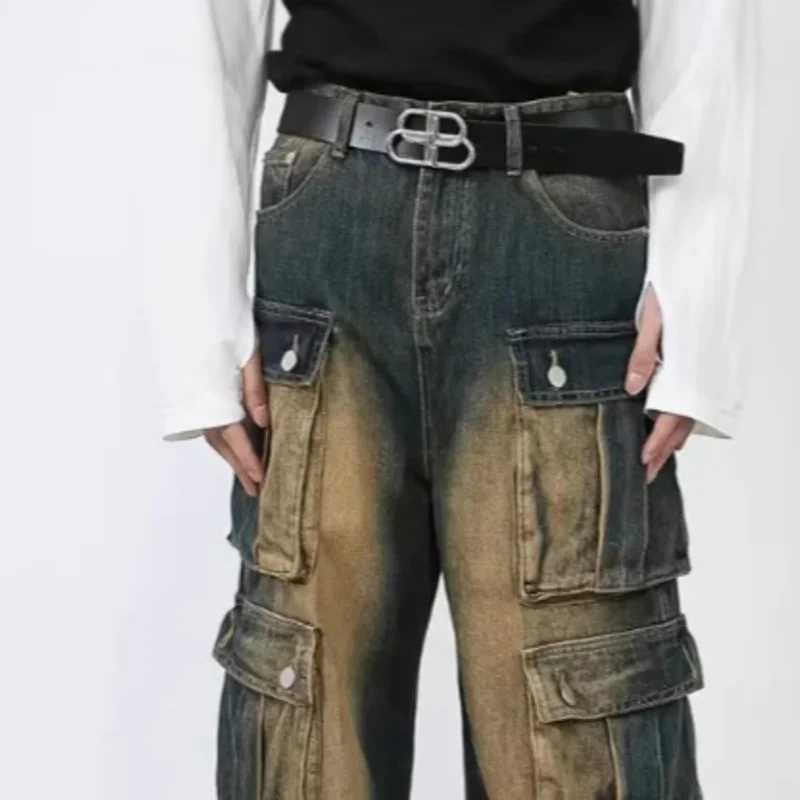 2025 SpringAutumn New High Waist Jeans Casual Pants with Four Pockets Retro Washed Tailored Straight Tube Work Clothes Jeans J251016