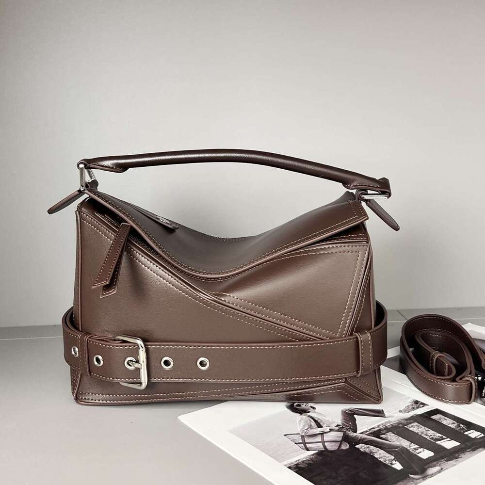 Luojia New Motorcycle Geometric Genuine Leather Women's Handbag Commuter Large Capacity Single Shoulder Crossbody Bag