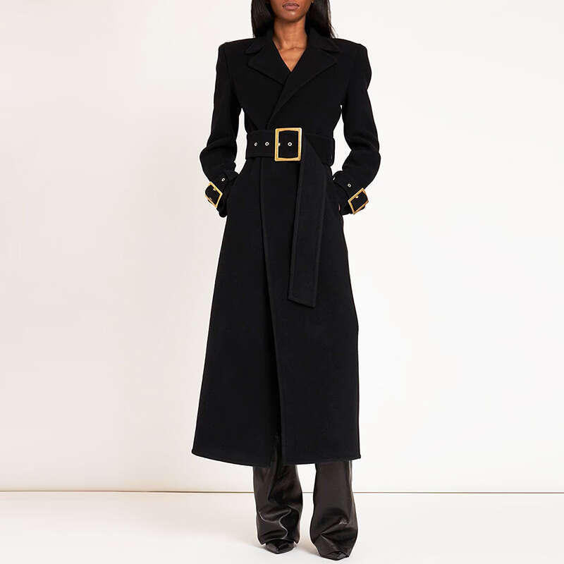 HIGH STREET Newest 2025 Fall Winter Fashion Designer Overcoat Women's Slim Fitting Belted Wool Blends Long Coat
