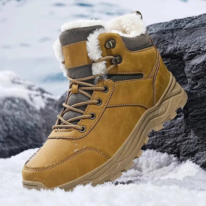 Mens Snow Boots for Men Casual Winter Shoes Platform Nonslip Warm Fur Ankle Boots Plush Combat Outdoor Hiking Motorcycle Boots 251013