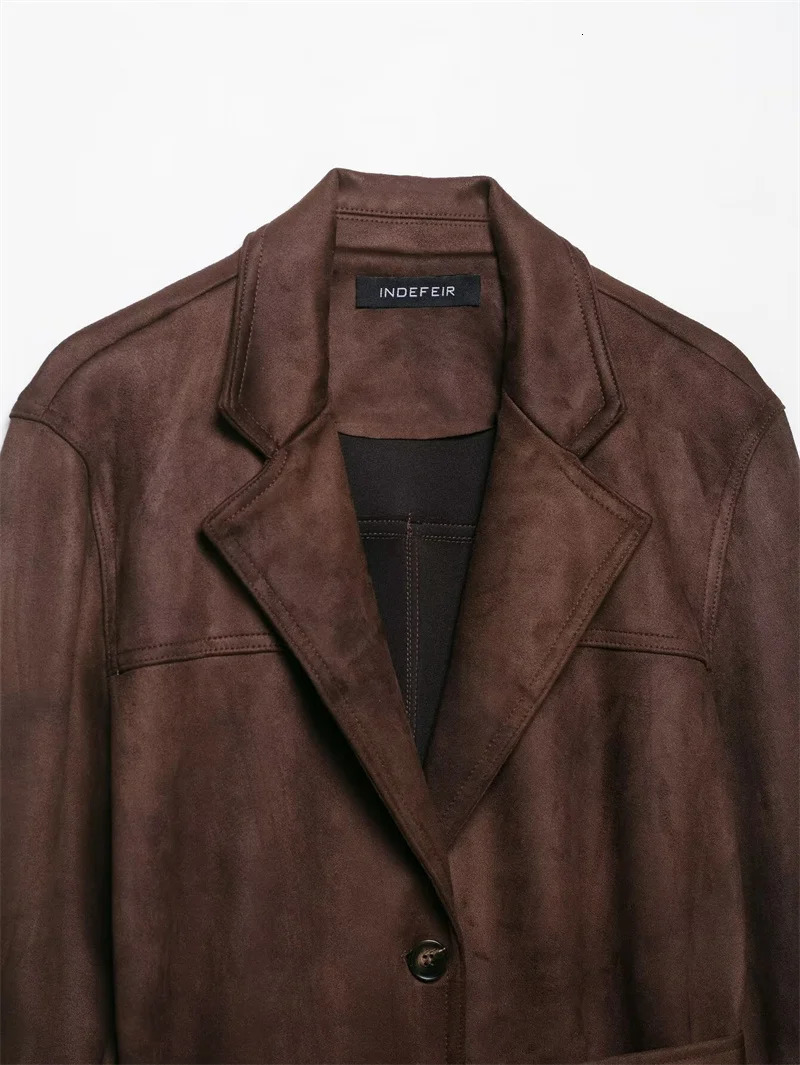 Womens Jacket Fall 2025 Russet Long Sleeve Suede Effect with Belt Jacket Casual Fashion Personality Versatile 251013