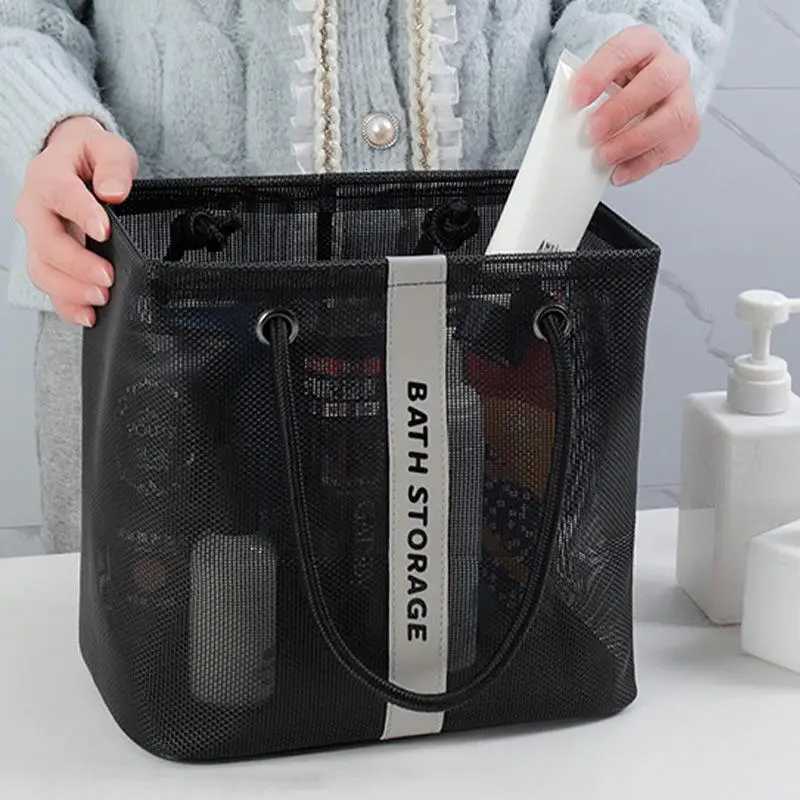 Portable Mesh Toiletry Bag Handle Quick Drying Large Capacity Bathroom Shower Travel Makeup Tote Handbag Organizer Basket W251017