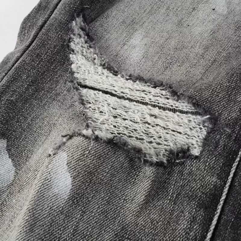 Retro Blue Hole Punk Style Slim Fit Elastic Printed Mens Jeans Casual High Street Fashion Chinese Production Male Denim Pants1 Y251105