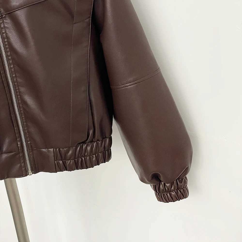 Wholesale Faux Leather Jacket Women New Spring Autumn Top Clothes Fashion Short Fake Leather Female Short Brown Overcoat LadyT251017