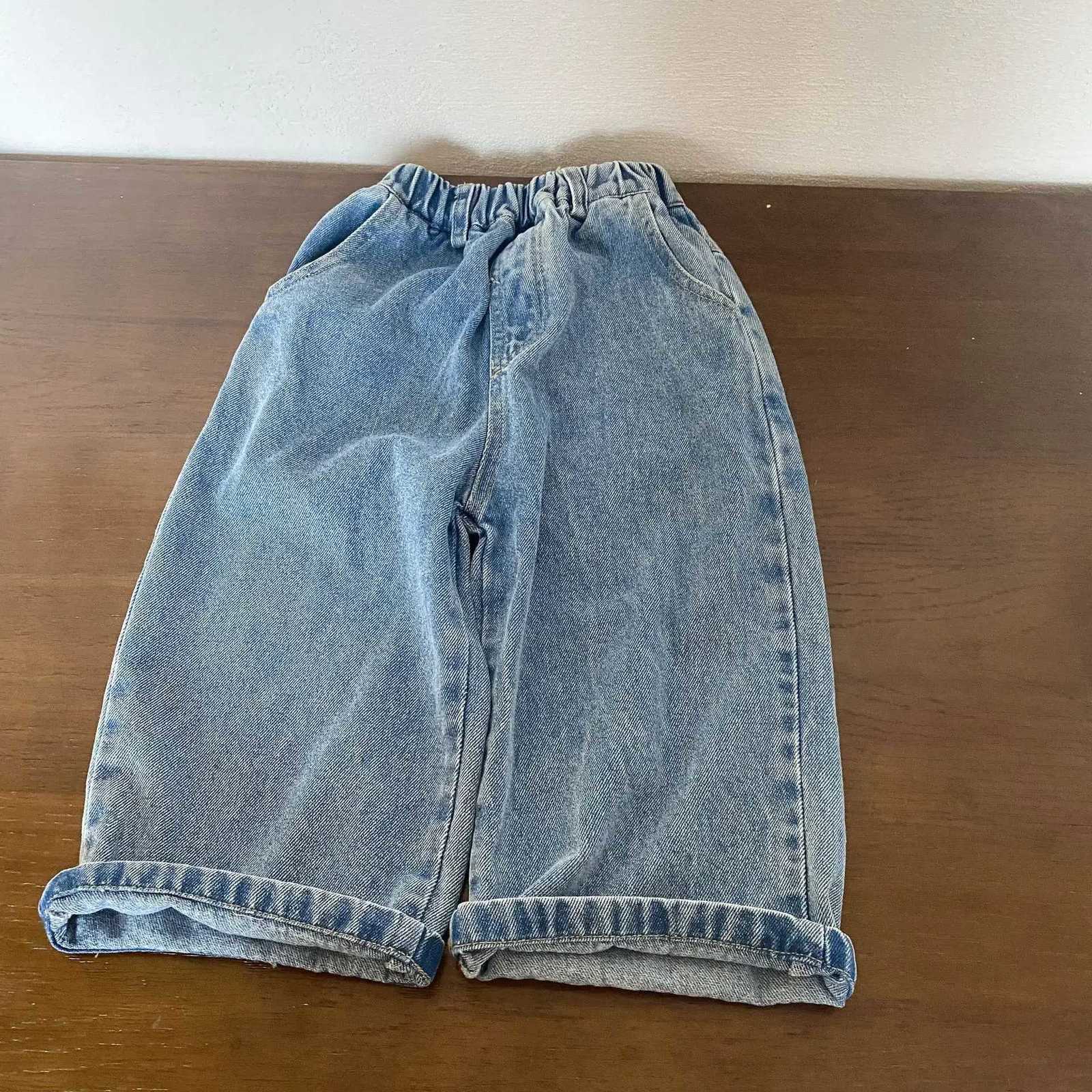 87011 Childrens Denim Pants 2024 Spring Autumn New Girls Wideleg Pants 110Year Boys Jeans Casual Loose TrousersT251017
