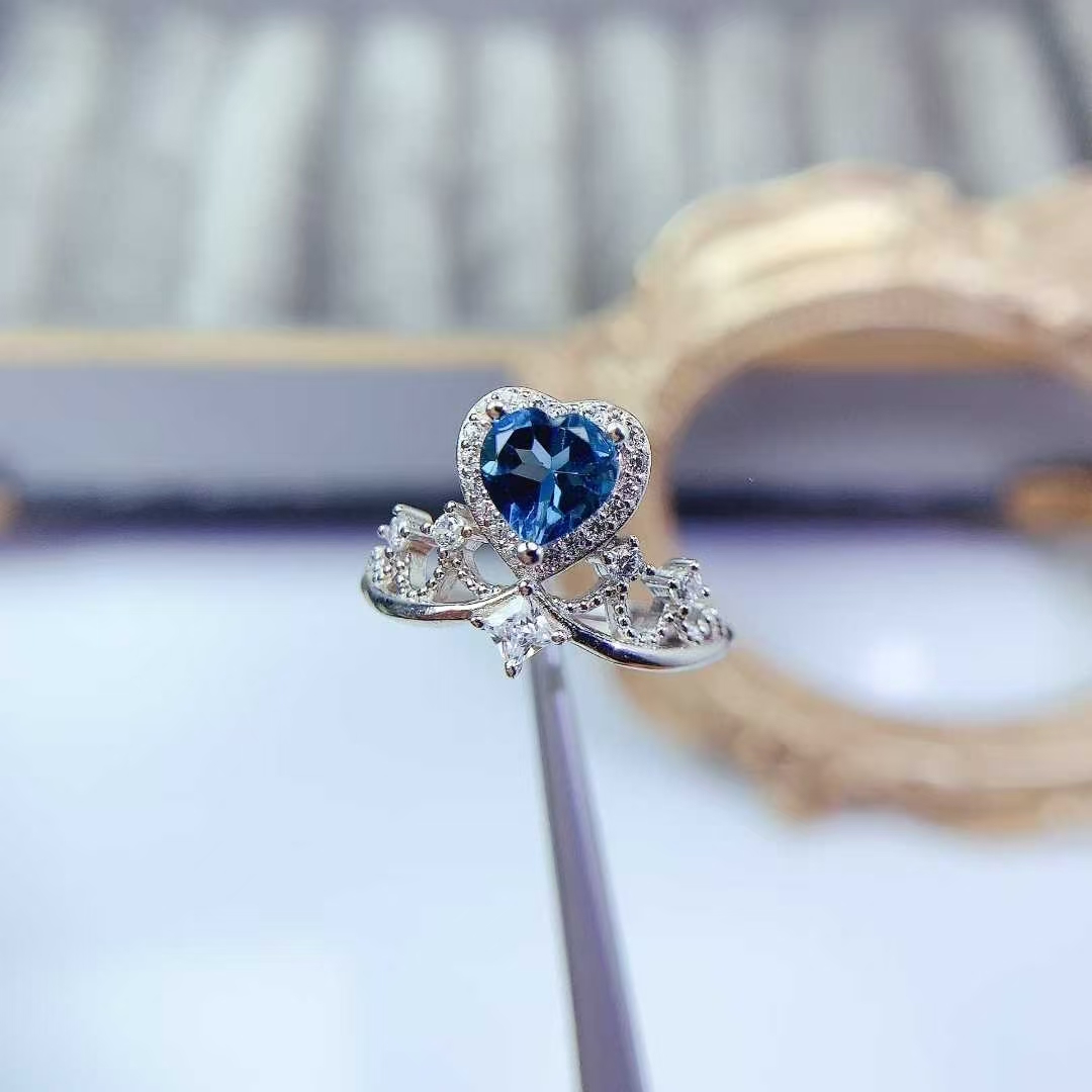 925 silver gemstone crown ring natural topaz ring for engagement 6mm genuine London blue topaz jewelry with certificate