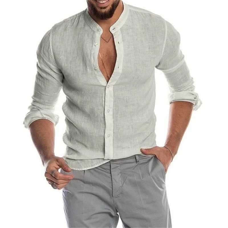 S5XL2023 Summer New Mens Solid Color Linen Casual Shirt Cardigan Long Sleeve Thin And Breathable Shirts J251017