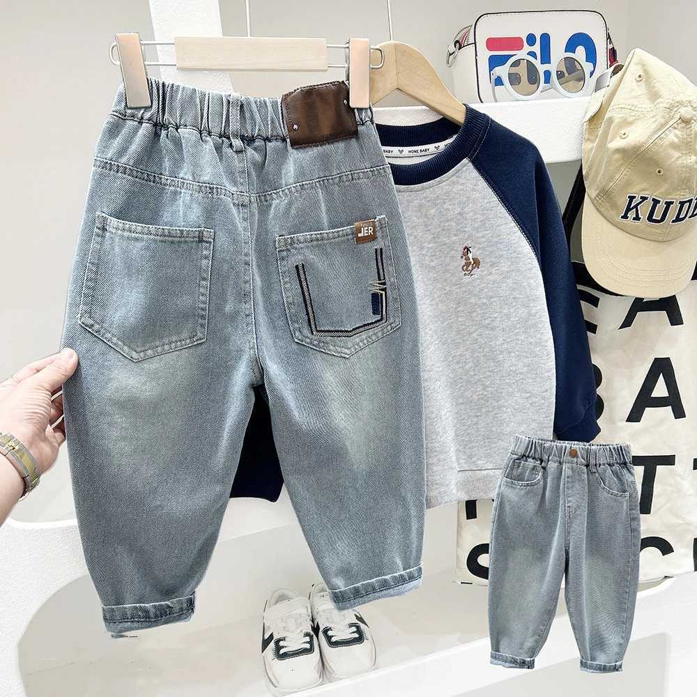 Children 46Y Boys Jeans Autumn Solid Color Pocket Toddler Kids Boys Harem Pants Versatile Elastic Waist Teenager Boys TrouserT251017