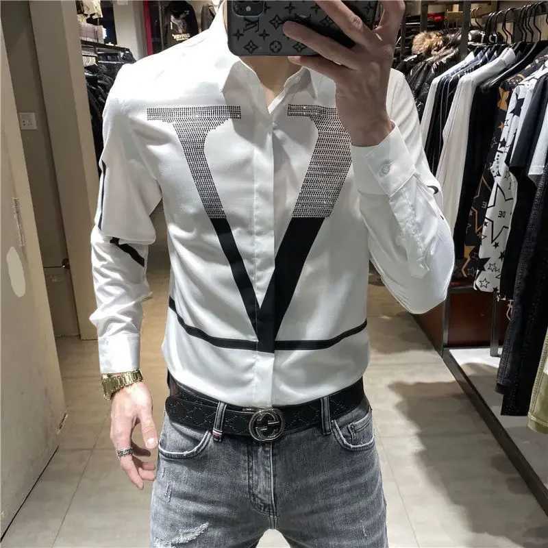 Spring Autumn New Print Letter Shirt Man Casual Long SLeeve Allmatch Blouse Korean Fashion Y2K Top Letter Male Clothes J251017
