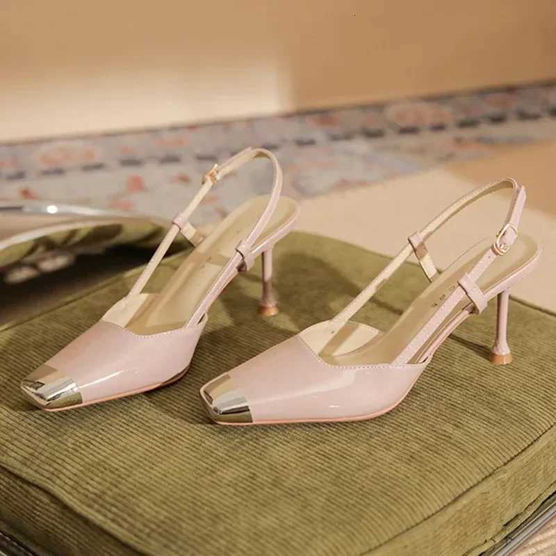 Fashion Square Toe Thin High Heels Women Metal Decoration Cover Toe Design Back Strap Patent Leather Heeled Sandals for Women Z251015