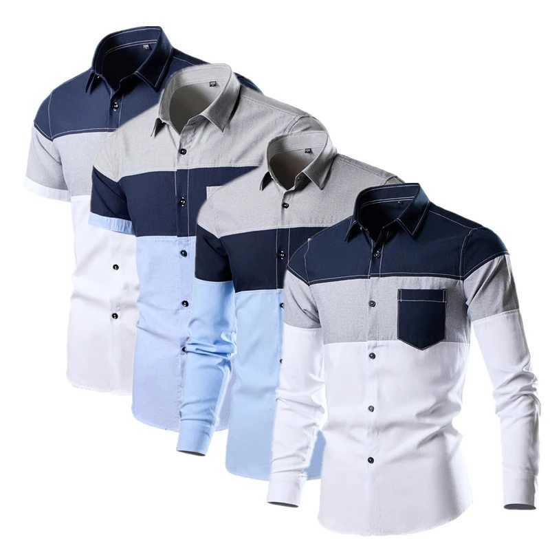 2025 New Mens Casual Color Blocking Fashion Shirt Blue White Available Asian Size M5XL J251017