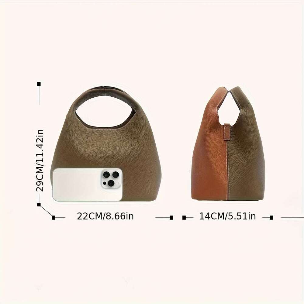 Women Genuine Bucket Small Crossbody Bag With Adjustable Strap, Zipper Closure, Elegant Everyday And Formal Handbag Brown, Spacious Interior Suitable 