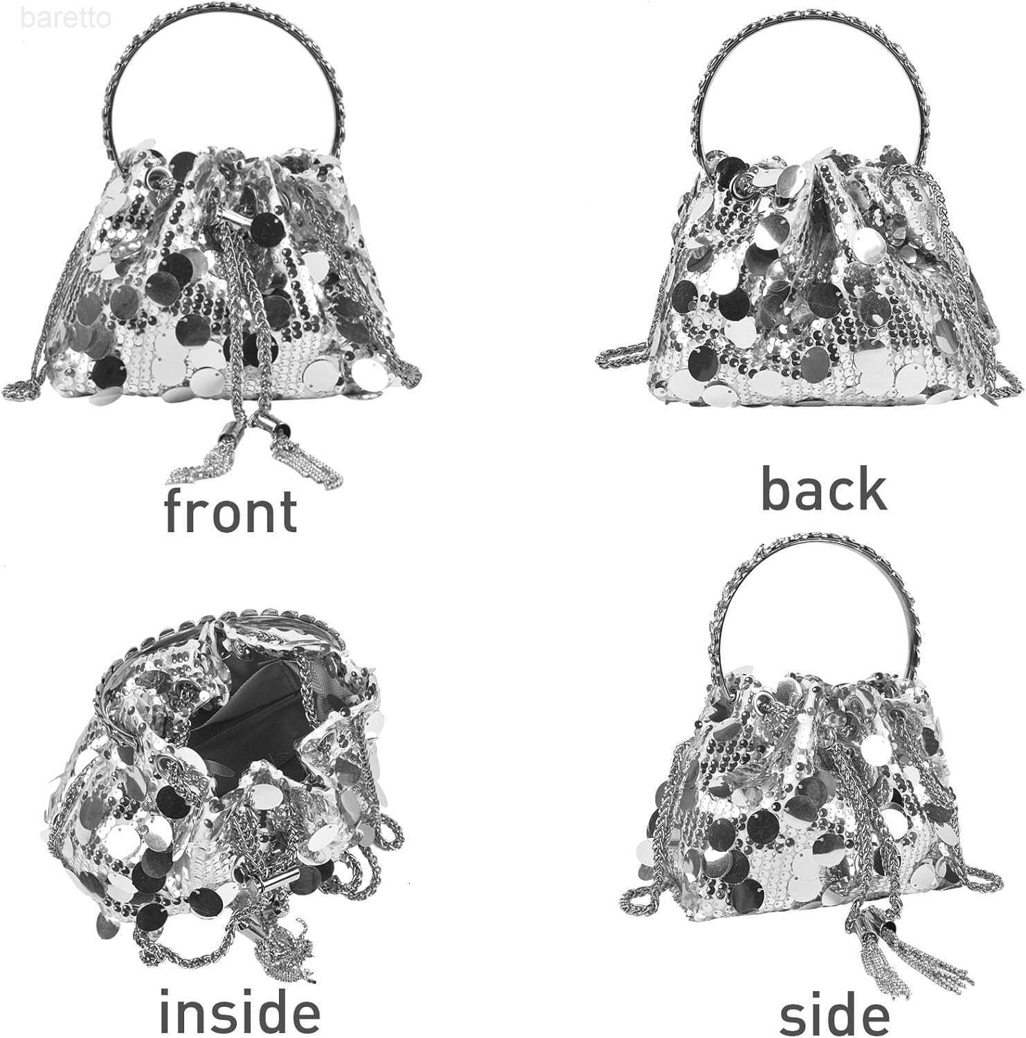 RhinestoneSequin Bucket Bag with Jewelry Set Women Silver Bling Evening Handbag Glitter Diamond Cell Phone Purse Z251017