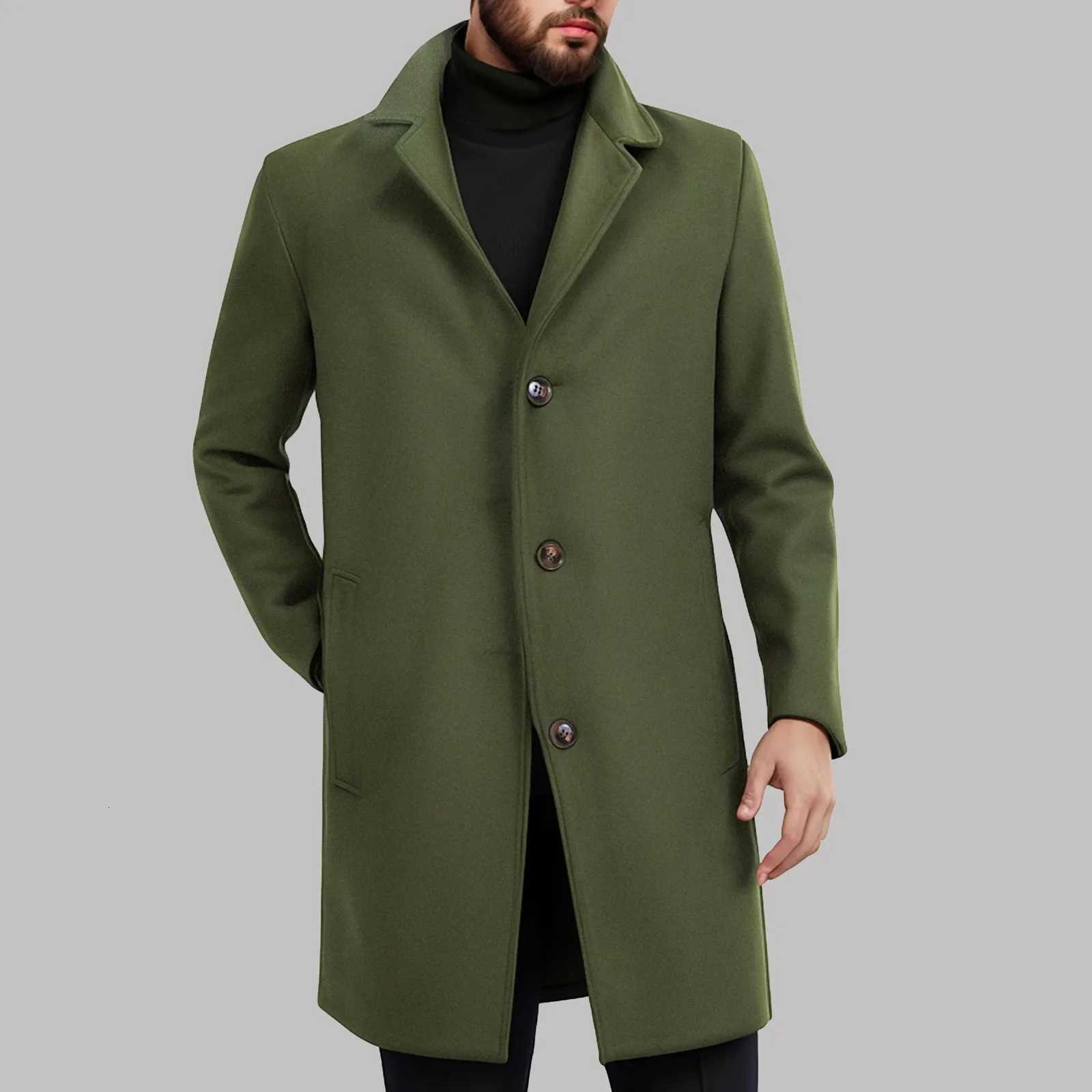 MenS Thicken Business Trench Coat Plus Size Winter Overcoat Lapel Long Sleeve Medium Length Single Breasted Vintage Jacket Z250918