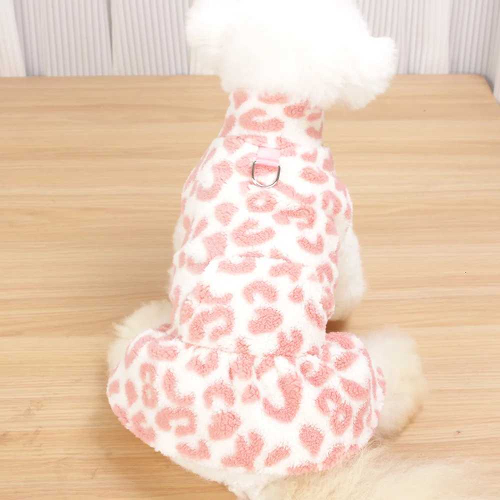 New Arrival Fleece Dog Dress Winter Leopard Print Cute Princess Gown Outfit for Teddy Puppy Small Dogs ClothingW251017