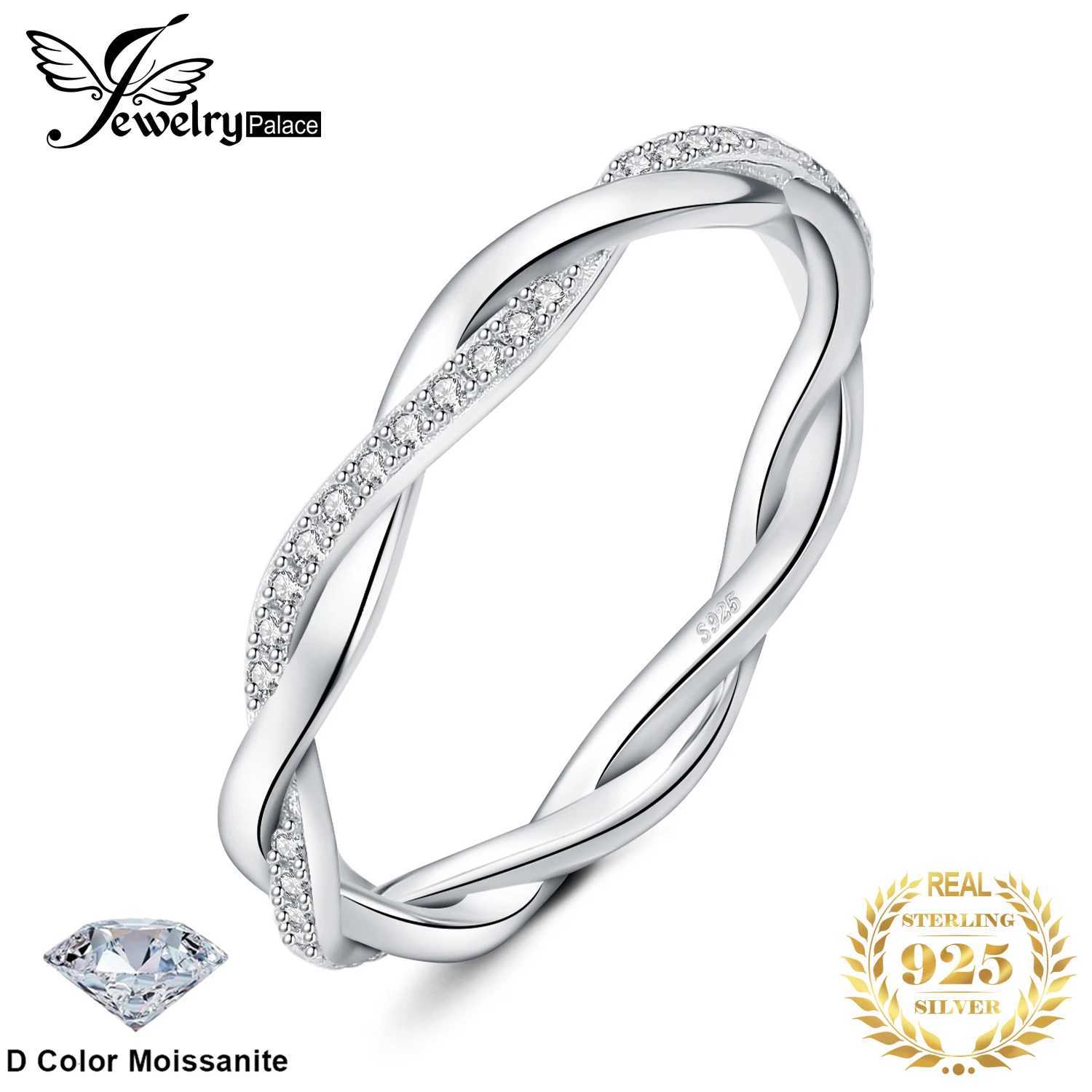 JewelryPalace Moissanite D Color Love Rope Infinity 925 Sterling Silver Stackable Band Ring for Woman Yellow Rose Gold PlatedW251017