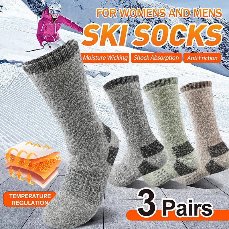 3Pairs Winter Men Socks Super Thick Thermal Mid Calf Socks Warm Wool Skiing Sports Socks 251017