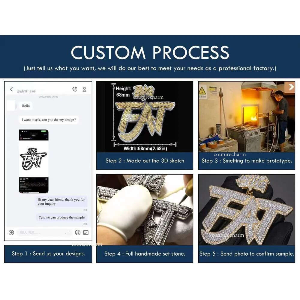 moissanite Cuban Link Chain Custom chain Pendant Necklaces Pass Test Vvs Moissanite Dia Hip Hop Men Jewelry