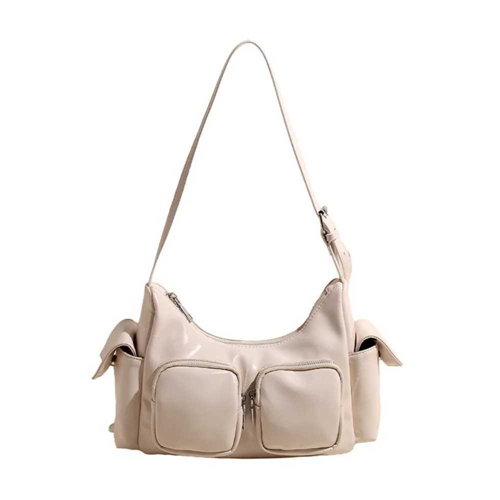 Y2K Pocket Crossbody Bag Korean Style Adjustable Shoder Strap PU Leather Underarm Bag Solid Color Zipper Wen Handbag Wen1 D251017