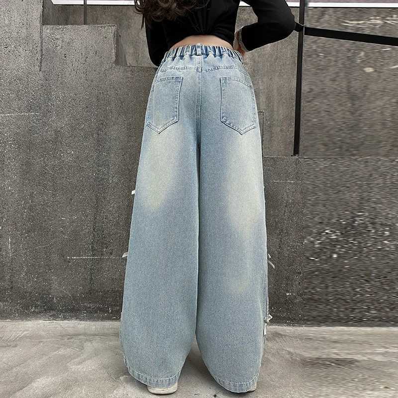 Girls Spring Autumn New Fashion Simple Personalized High Quality Versatile Loose Denim Pants 2025T251017