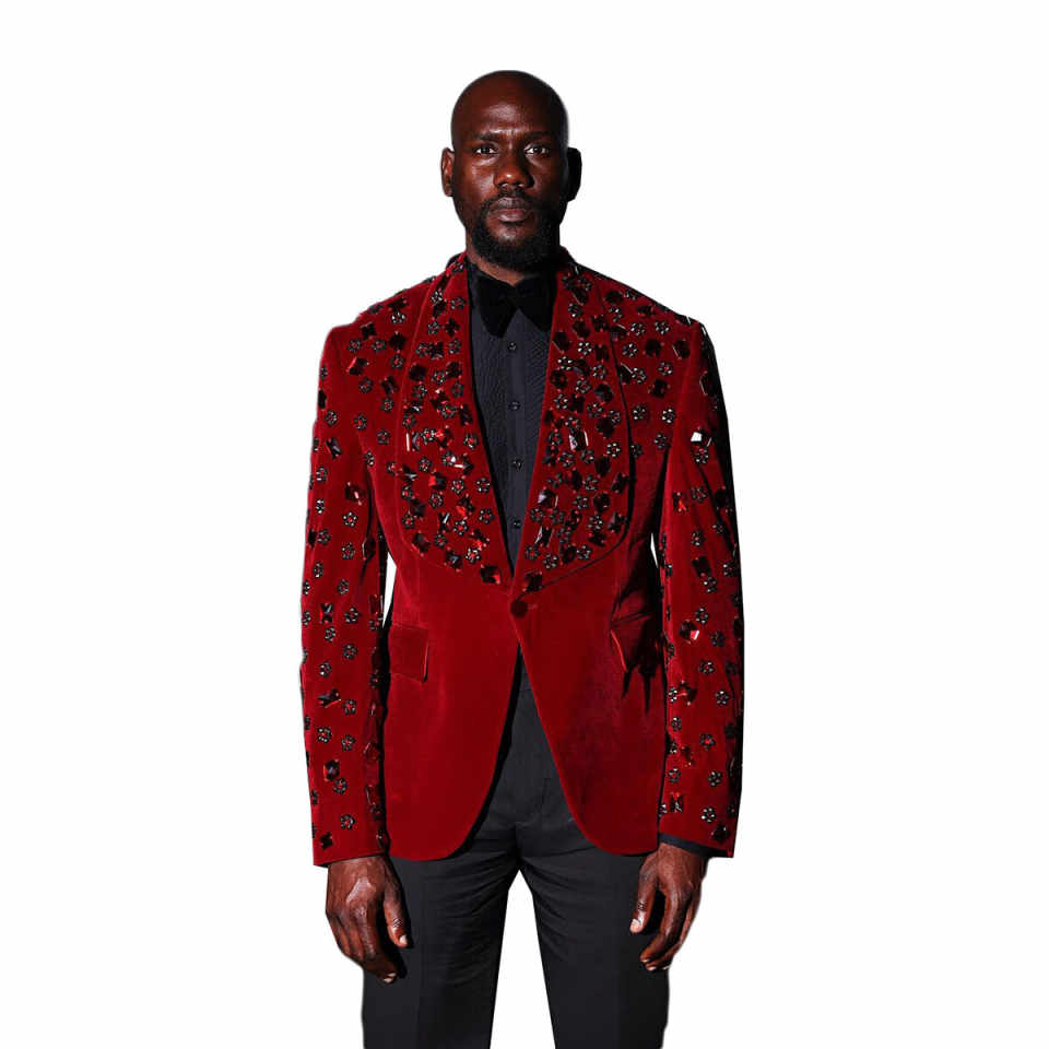 Luxury Wedding Tuxedos Velvet Beaded 2 Pcs Jacket Pant Men Suit Stylish Shawl Lapel One Button Grooms Evening Blazers Customized