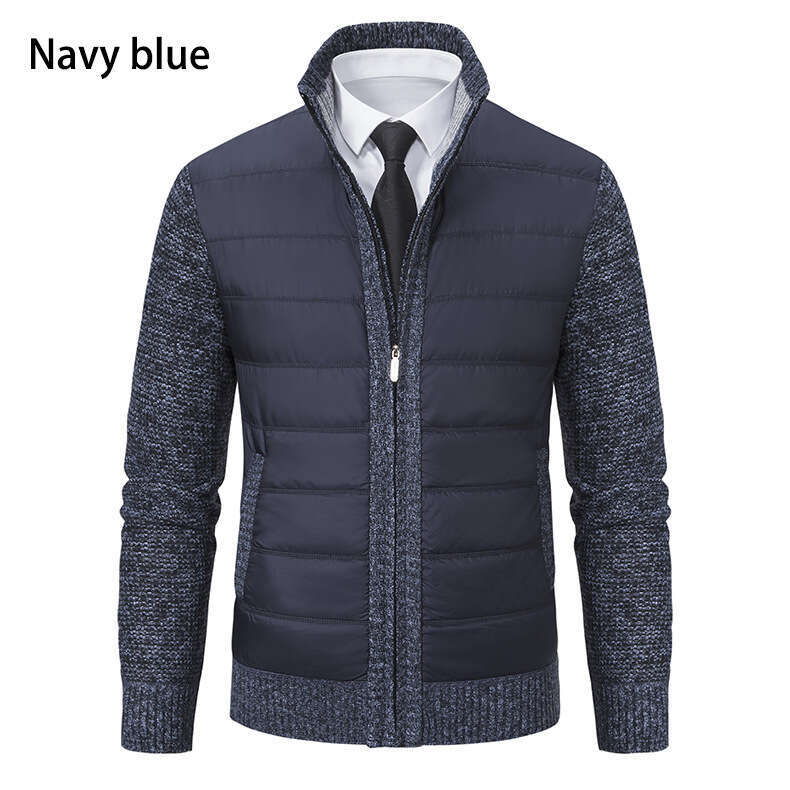 Autumn Winter New Cardigan Sweater Knitted Stand Collar Fleece Lined Thickened Men's Jacket B5