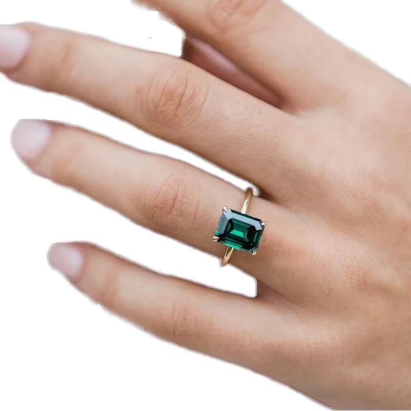 Minimalist Style Anniversary Promise Fine Ring Solid 14K Gold Brilliant Lab Created Emerald Solitaire Engagement Ring