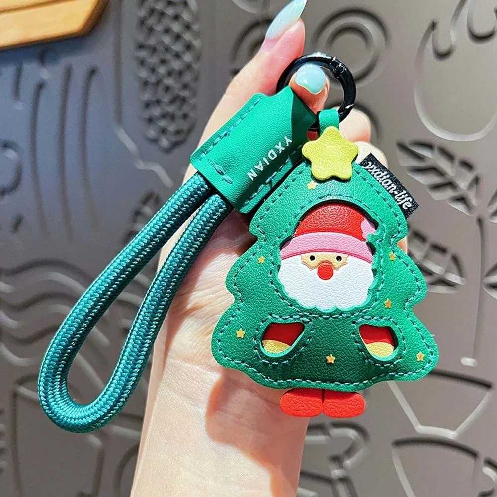 Bag Charm Waterproof Christmas Key Ring Exquisite Sewn Santa Claus Keychain Cartoon Christmas Tree Leather Elk Pendant J251017