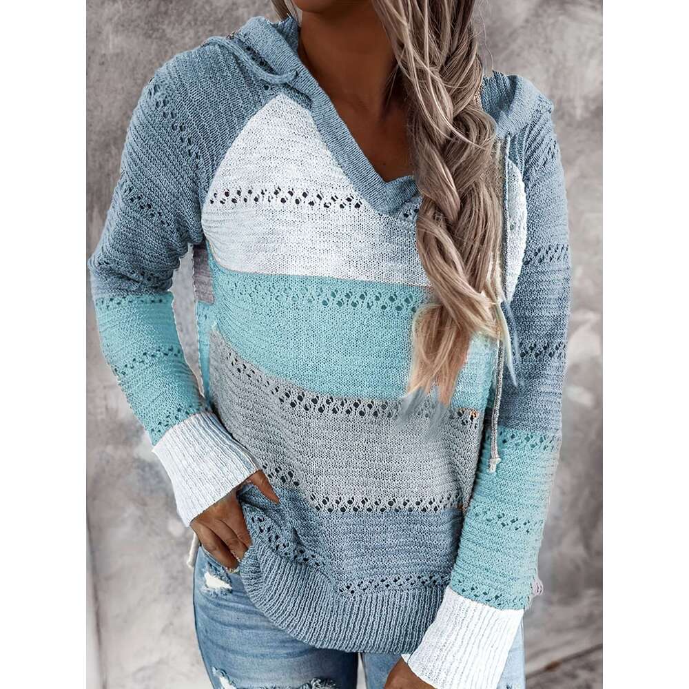 Womens Long Sleeve Color Block Pullover/Cardigan Sweaters Striped Tops Casual Hoodies Sweatshirts Jackets