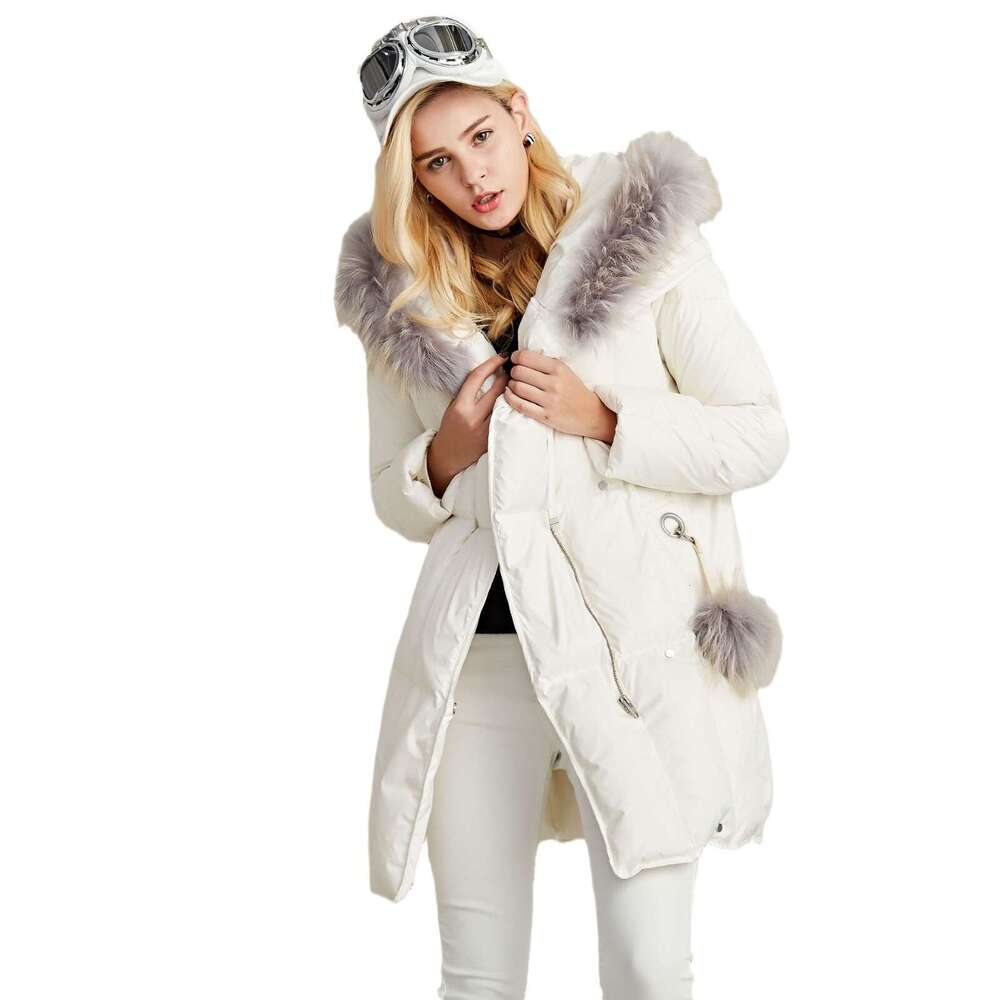 Winter New Goose Loose Style White Raccoon Fur Collar Thickened Down Jacket Women's Warmth