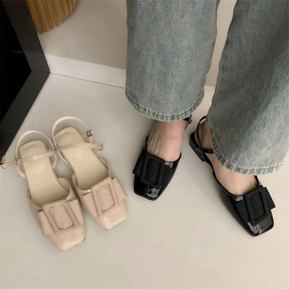 High-End Women's Designer Shoe 2025 New Nude Pink Chunky Heel Shallow Mouth Hollow Closed-Toe Sandals Party & Daily Wear