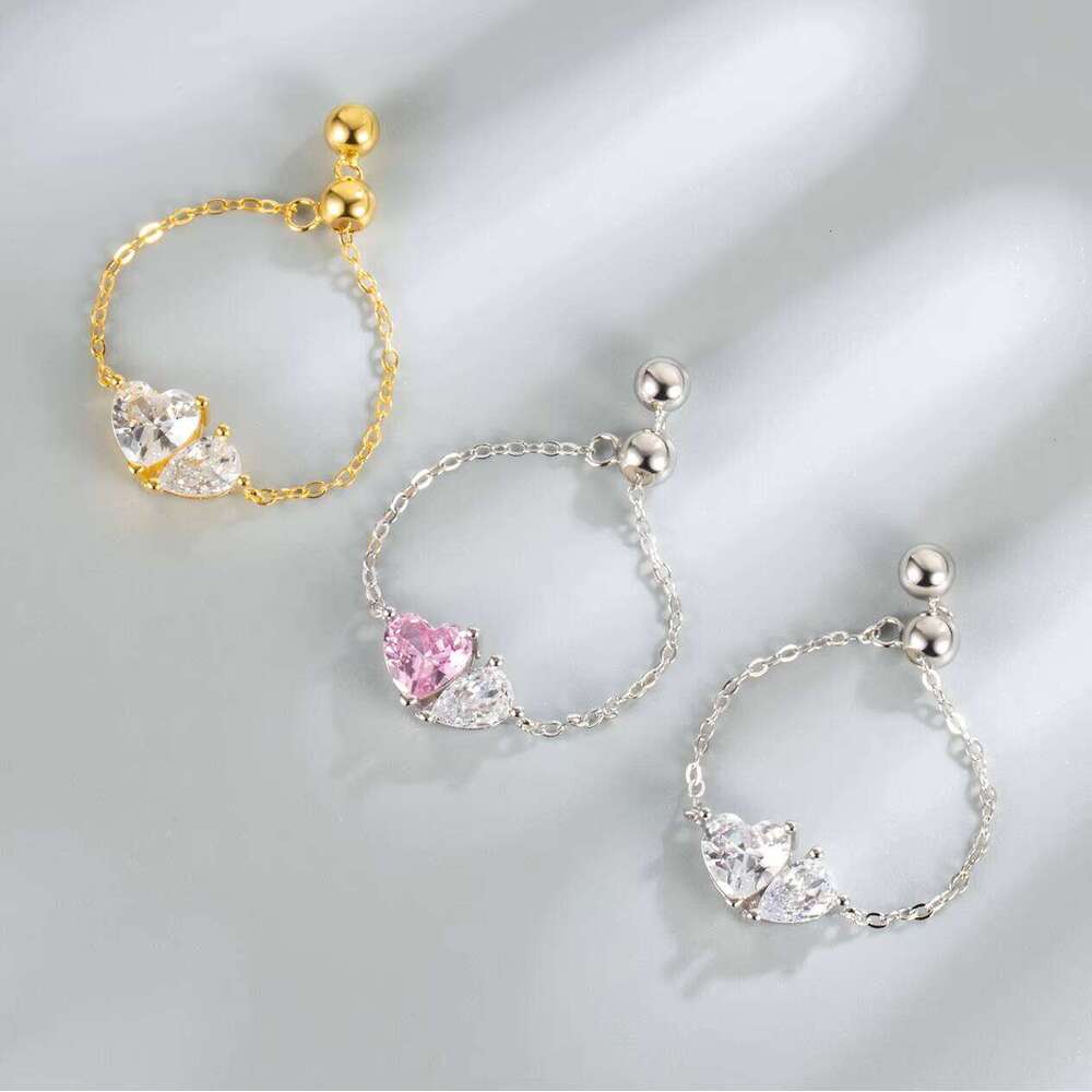 Simple Heart moissanite chain Adjustable Chain Gold-Plated S Ring Silver Jewelry Women's Accessories