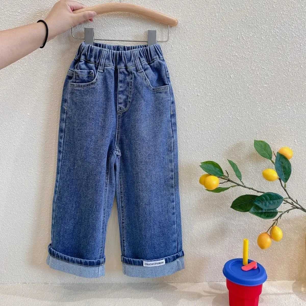 Kids Baby Girls Pants Autumn Solid Color Toddler Girls Denim Pants Elastic Waist Casual Pocket 16y Girls Straightleg JeansT251017