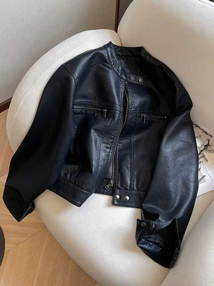 American Locomotive Clothing Short PU Leather Jacket Womens 2025 Spring And Autumn New Small Design StandUp Collar Jacket tideT251017