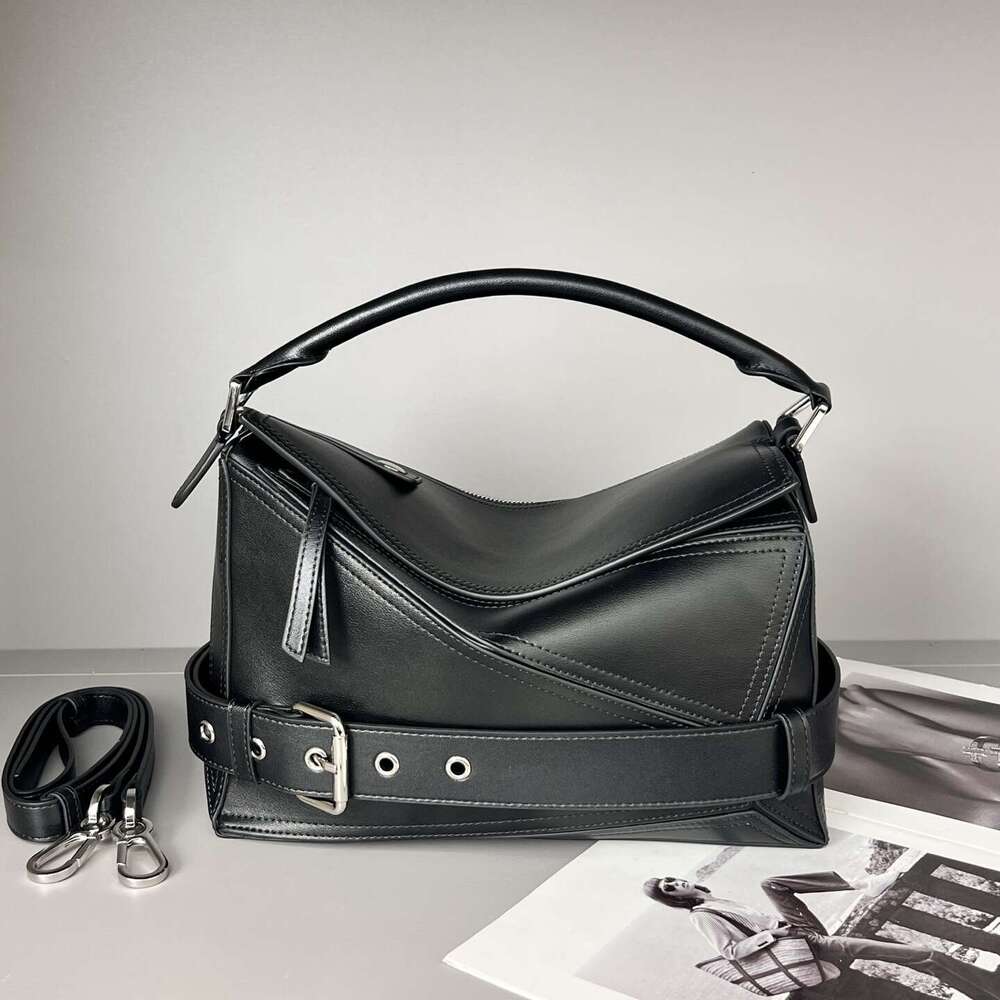 Luojia New Motorcycle Geometric Genuine Leather Women's Handbag Commuter Large Capacity Single Shoulder Crossbody Bag